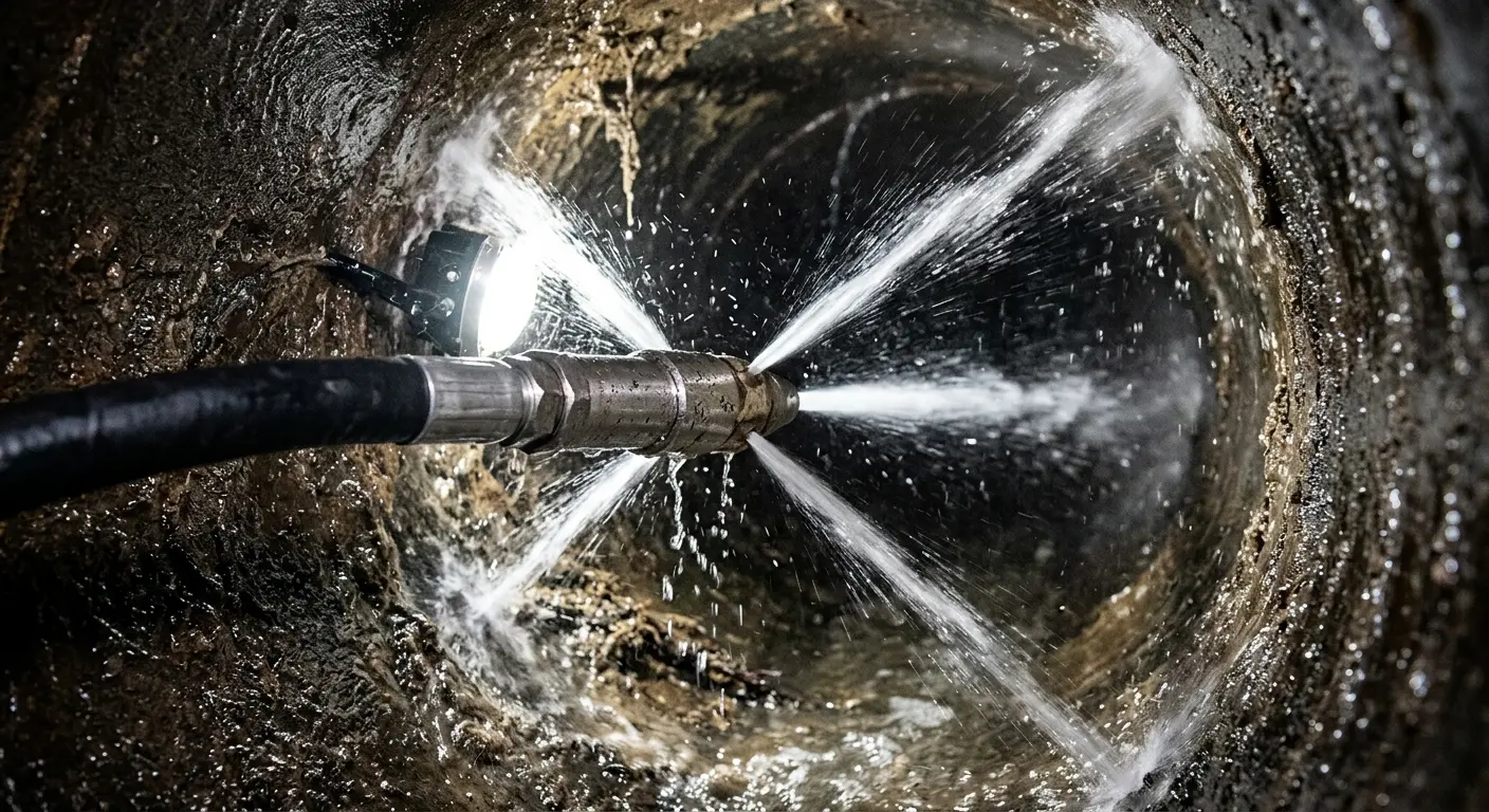 High-pressure hydro jetting nozzle cleaning sewer pipe for Storm Drain Cleaning in Silver Lake